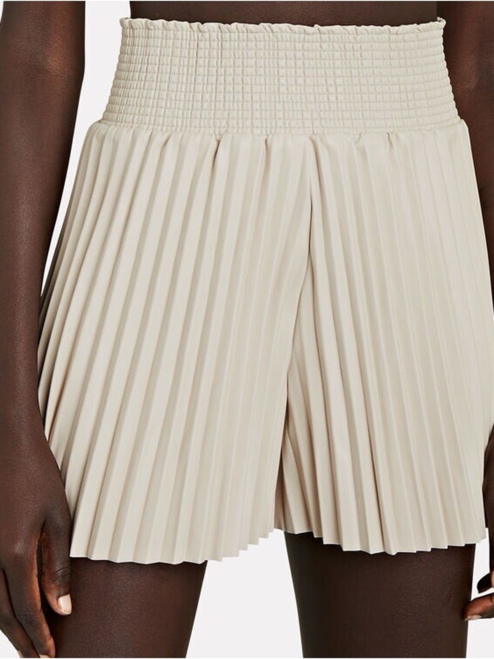 A.L.C. Pleated Leather Cream High-Waist Shorts